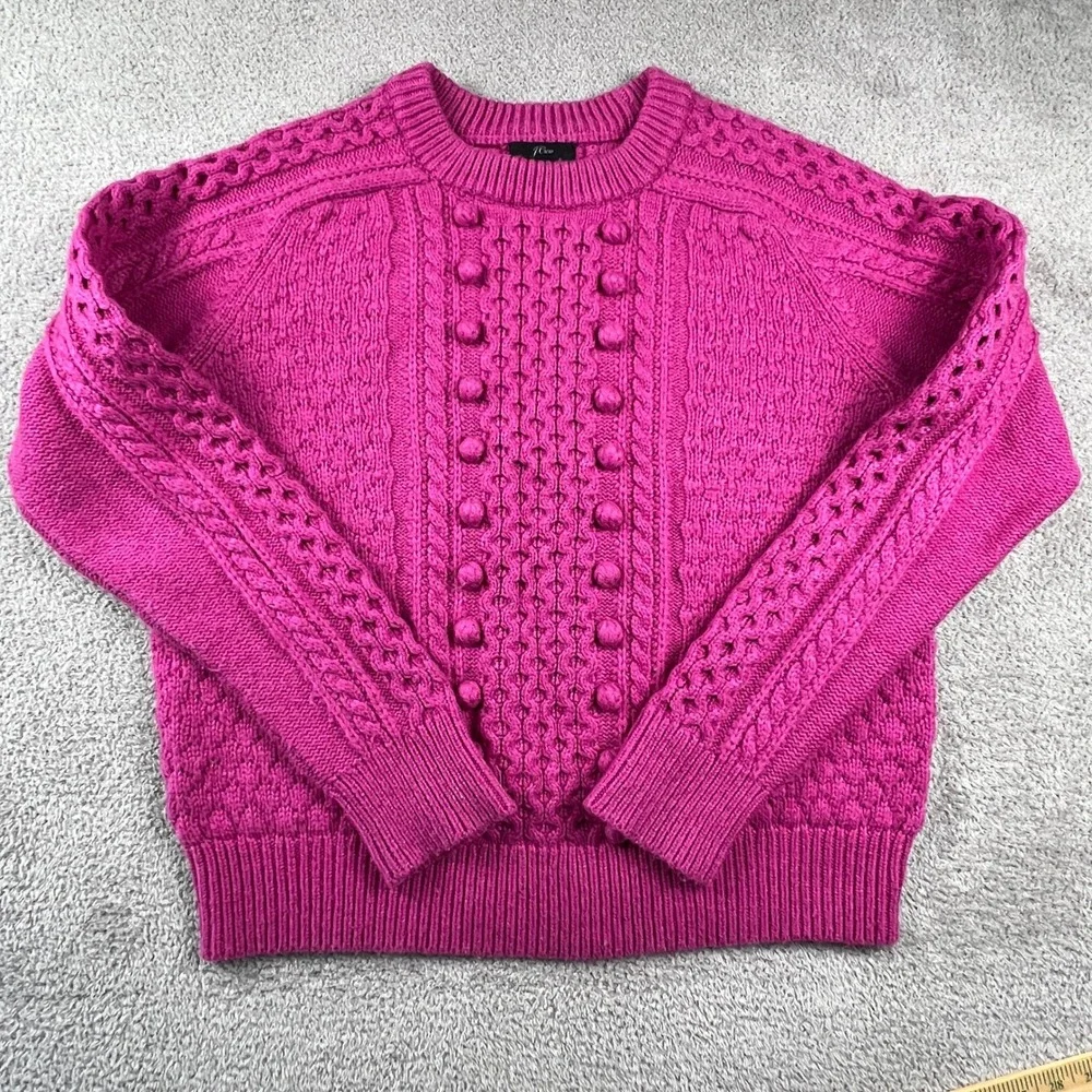 J.Crew Pink Cable‎ Knit Sweater Womens Large Preppy Chunky Textured Cozycore